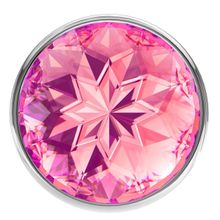 Lola toys Большая серебристая анальная пробка Diamond Pink Sparkle Large с розовым кристаллом - 8 см. (розовый)