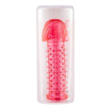  Красная насадка на пенис с шипами и кольцами  Фараон  - 14 см.