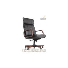 Кресло руководителя офисное CHAIRMAN 419 , кожа черная, дерево