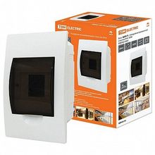 Распределительный шкаф ЩРв 4 мод., IP40, встраиваемый, пластик, черная дверь, с клеммами |  код. SQ0902-0001 |  TDM