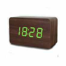 Часы электронные в деревянном корпусе VST-863, коричневые с зеленой подсветкой