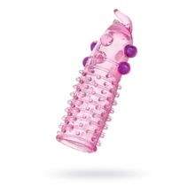 Toyfa Basic Гелевая розовая насадка с шариками, шипами и усиком - 11 см. (розовый)
