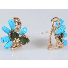 Серьги с бирюзой и нефритом "2 дуги"