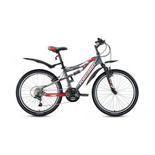 FORWARD Cyclone 2.0 (24" 18cк,двухподвес,тормоз Vbr,Shimano DLM33 TY21 TY10 TZ20)(серый красный матовый)