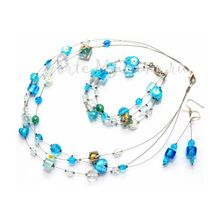 Комплект Портофино пикколо голубой: ожерелье 3 нити, браслет 3 нити, серьги