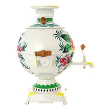 Электрический самовар 5 литров с художественной росписью "Жостово на белом фоне", "шар", арт. 110490