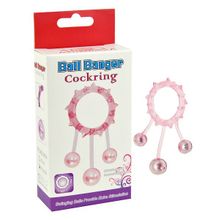 Розовое эрекционное кольцо  Ball Banger Cock Ring с 3 утяжеляющими шариками