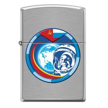 Зажигалка серебристая матовая Zippo Гагарин с покрытием Brushed Chrome