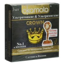 Okamoto Ультратонкие ультрамягкие презервативы телесного цвета Okamoto Crown - 3 шт.