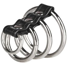 Хомут на пенис из трех металлических колец и кольца для привязи 3 RING GATES OF HELL (44553)
