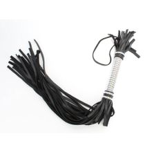 Черная длинная плеть с серебристой ручкой - 56 см. черный с серебристым