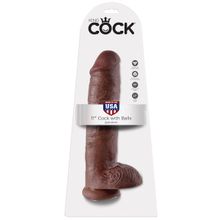 Коричневый фалоимитатор-гигант на присоске 11  Cock with Balls - 28 см.