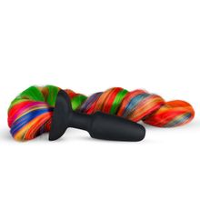 Easy toys Черная анальная пробка с радужным хвостом Butt Plug With Tail (черный)