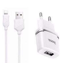 Зарядное устройство Hoco C11 1А USB + кабель Lightning, белое