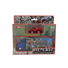 Набор FUNKY TOYS грузовик + машинка die-cast красная, спусковой механизм 1:60