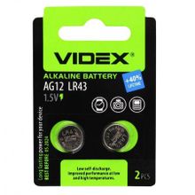 Батарейка Videx AG12 386A LR43 186 1.5V, 2 шт, блистер
