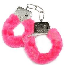 Пикантные штучки Металлические наручники с розовой опушкой и ключиком