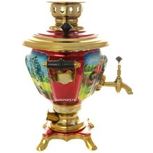 Набор самовар электрический 2 литра с чайником художественная роспись "Тройка летняя", арт. 141413