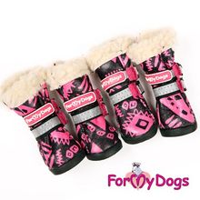 Теплые сапожки для собак из дубленки, резиновая подошва, розовый-черный FMDX612Q-2014-1