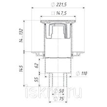 Трап ТП-310Ms 110 75 50 вертикальный выпуск решетка нерж. сталь 150х150  сухой механический затвор 