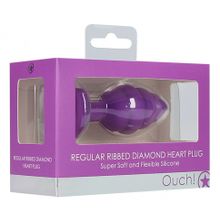 Фиолетовая анальная пробка Regular Ribbed Diamond Heart Plug - 7 см. (222023)