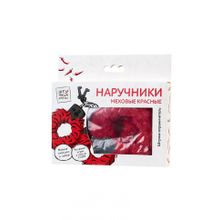 Красные меховые наручники с металлическим крепежом (229310)