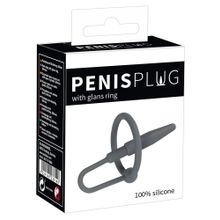Серый уретральный плаг с силиконовым кольцом под головку Penis Plug серый