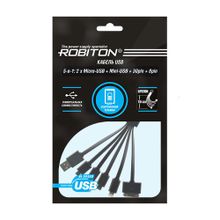 Кабель зарядный ROBITON P9 Multicord с брелоком: 2Micro-USB+Mini-USB+30pin+8pin, черный 15см PH1