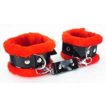 Красные наручники с мехом BDSM Light черный с красным