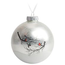 Елочный шар Снегири в лесу, 10 см