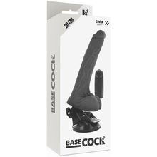 Черный вибромассажер на мощной присоске Basecock Realistic Vibrator - 20 см. (244939)