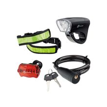 Набор велосипедный : передний и задний фонари Led, светоотражатель и тросовый замок, Stern 90561