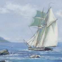 Картина на холсте маслом "Морской пейзаж с парусником"