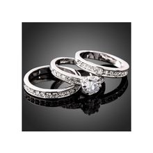 Кольцо 3 в 1 с кристаллами Swarovski (Покрытие: Белое золото, Размер: 19)