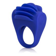 Синее эрекционное кольцо с рёбрышками и вибрацией Silicone Fluttering Enhancer Синий