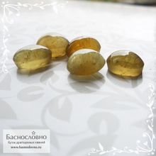 Гарнитур пять сертифицированных жёлто-зелёных апатитов с эффектом кошачьего глаза из Мадагаскара огранка овал кабошон 9х7мм 16 карат
