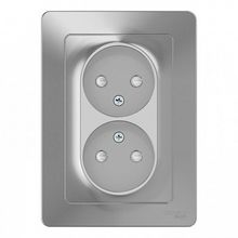 Розетка двухместная BLANCA, скрытый монтаж, со шторками, алюминий |  код. BLNRS000123 |  Schneider Electric