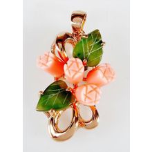 Кулон с кораллом и нефритом "4 розы 3 дуги"