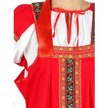 Русский народный костюм для танцев льняной комплект красный "Забава": сарафан и блузка, XL-XXXL