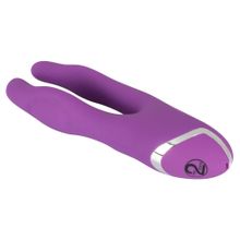 Фиолетовый вибромассажер с двумя отростками Sweet Smile Double Vibrator - 18,7 см. Фиолетовый