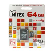 Mirex Карта памяти Mirex microSDXC Class 10 UHS-I U1 64GB + SD adapter
