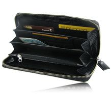 Кошелек женский из кожи морской змеи, цвет: черный с белой отделкой