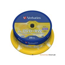 Диски DVD+RW 4.7Gb Verbatim 4x  25 шт  Cake Box  &lt;43489&gt;