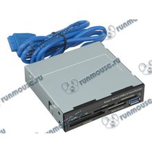 Картридер CF MD SDXC microSDXC MMC MS M2 xD Ginzzu "GR-166UB", в 3.5" отсек, доп. порт USB3.0, черный (USB3.0) (ret) [117543]