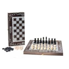 Игра 2в1 малая венге, рисунок серебро с обиходными деревянными шахматами "Объедовские" (шахматы, шаш (495-21)
