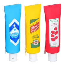 Пенал в форме тюбика, с точилкой в крышке Продукты, пластик, силикон, 25х6,5х6см, 3 дизайна 3 дизайна