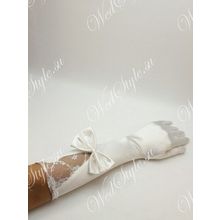 Перчатки до локтя свадебные с бантиком MIT047, цвет белый