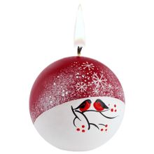 Свеча ручной работы Снегири на снегу, в форме шара
