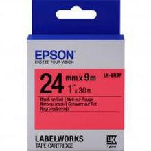 EPSON LK-6RBP картридж с пастельной лентой шириной 24 мм, чёрный шрифт на красном фоне