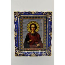 Икона малая с ликом Великомученика Пантелеймона. Гжельский фарфор. арт. 0380